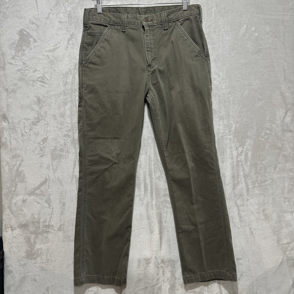 Carhartt Men's Pants Size 30 Relaxed Fit Washed Duck B324 Green Carpenter Canvas